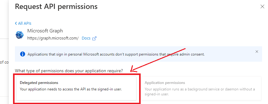 select delegated permissions for api permission